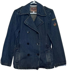 Mudd Jeans Women's Denim Jean Three Button Jacket‎ Buttoned Shoulders Size M